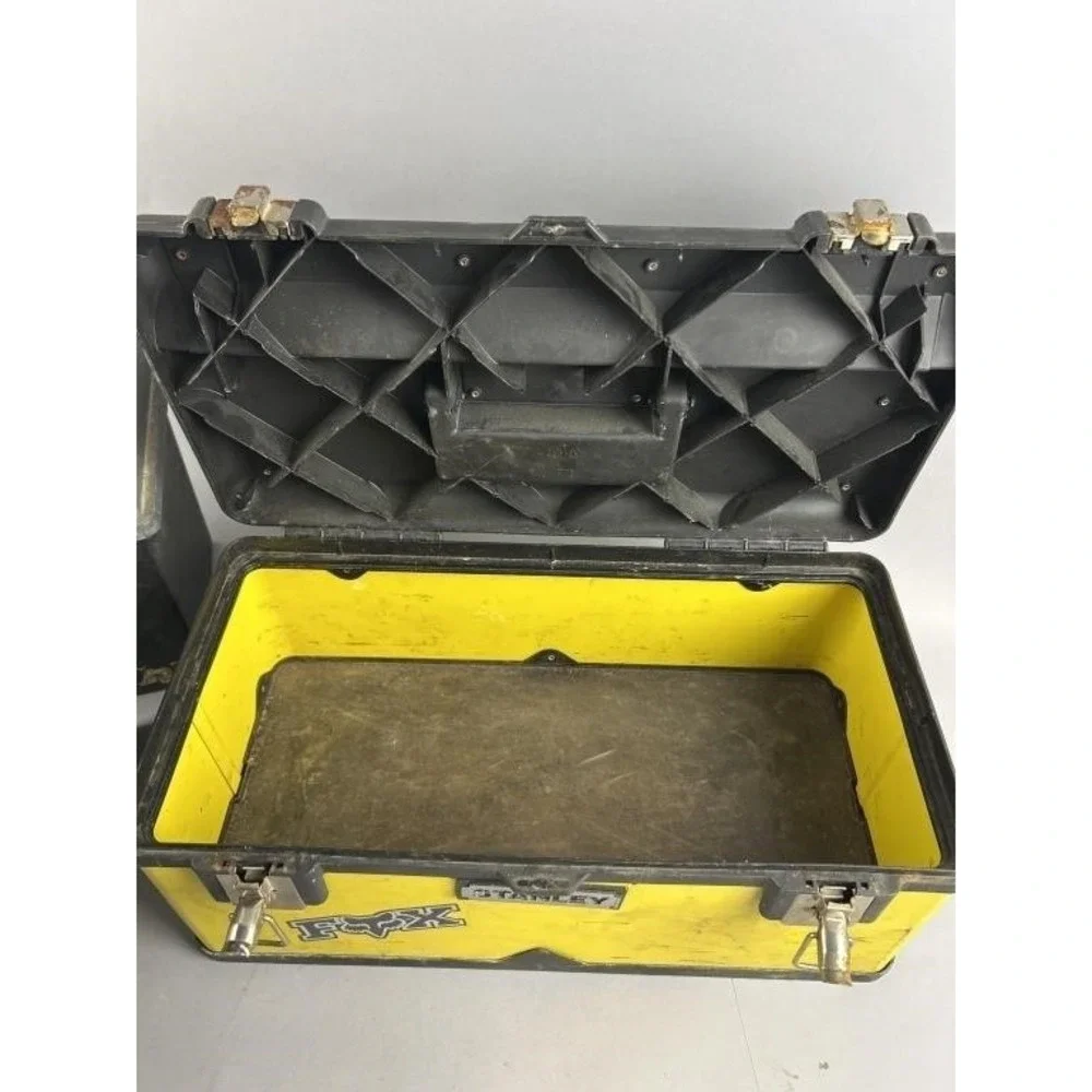 Vintage Stanley Tool Box Yellow Black Plastic Metal Latches Small Parts Drawer